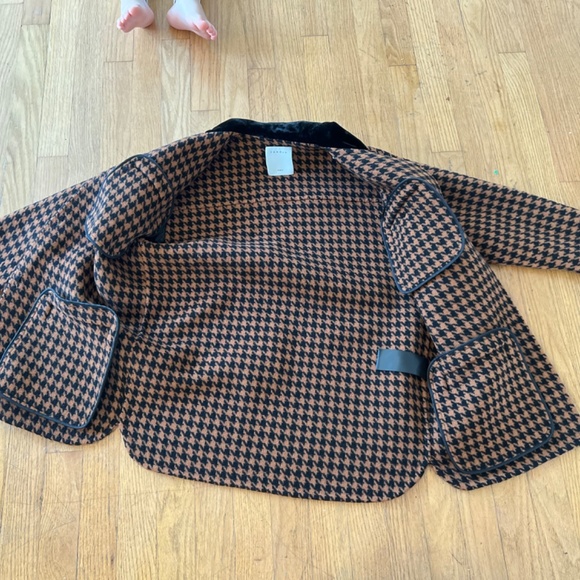 Sandro Houndstooth brown woolen jacket with fur - Picture 10 of 12